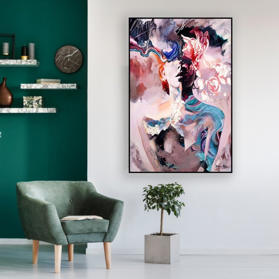 Tranh nghệ thuật trừu tượng sơn dầu cô gái sắc màu
