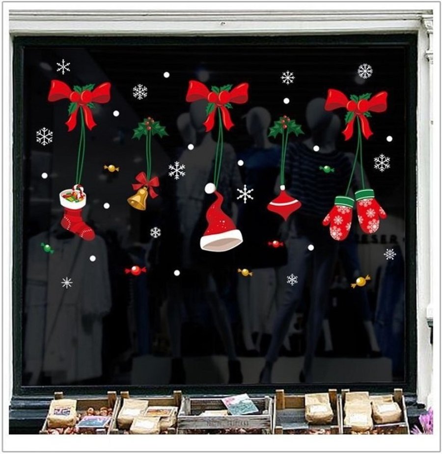 Decal 2 mặt trang trí noel nơ đỏ găng tay