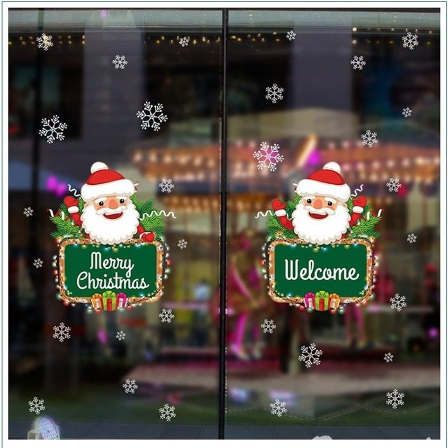 Decal 2 mặt trang trí noel ông già noel và hoa tuyết