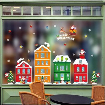 Decal 2 mặt trang trí noel thành phố sắc màu