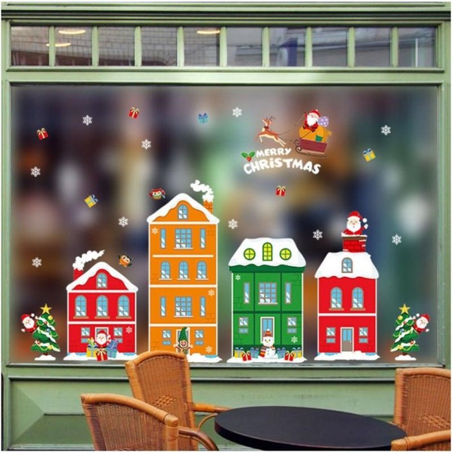 Decal 2 mặt trang trí noel thành phố sắc màu