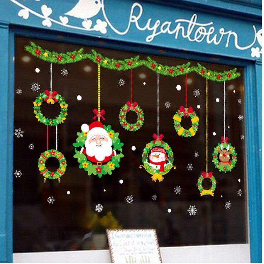 Decal 2 mặt dây treo ông già noel và vòng nguyệt quế