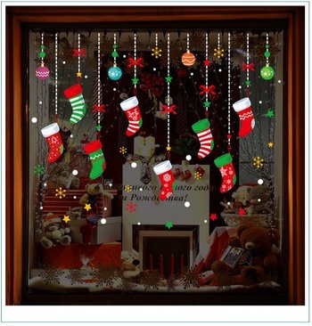 Decal 2 mặt trang trí noel dây treo vớ noel 2