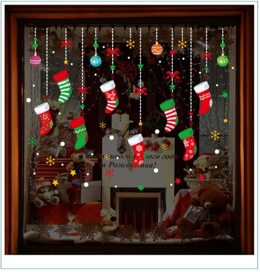 Decal 2 mặt trang trí noel dây treo vớ noel 2