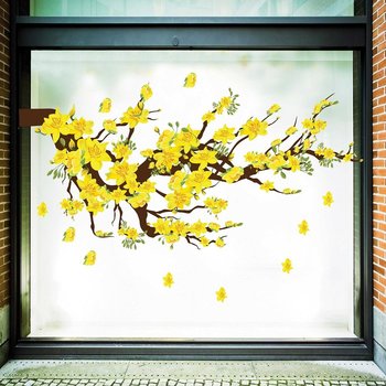 Decal trang trí tết cành mai vàng nở rộ năm mới an khang