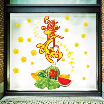 Decal trang trí tết mâm ngũ quả cung chúc tân xuân