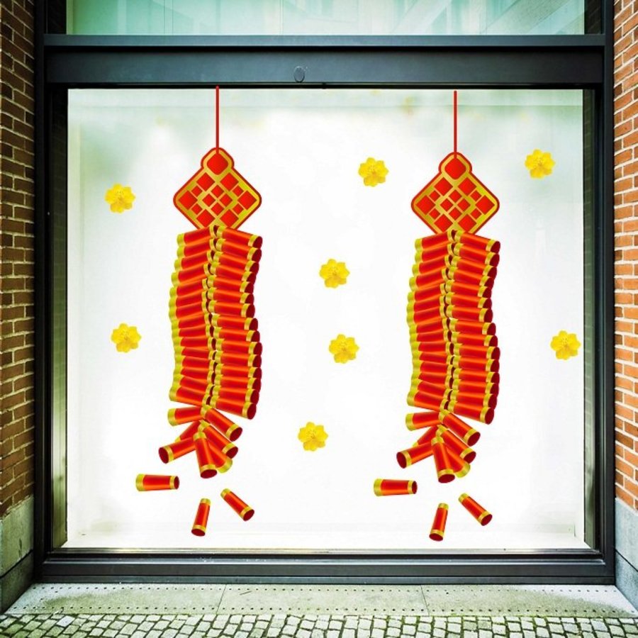 Decal trang trí tết pháo xuân