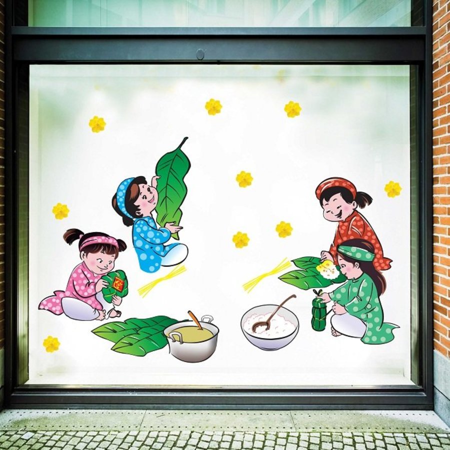 Decal trang trí tết bánh chưng ngày tết