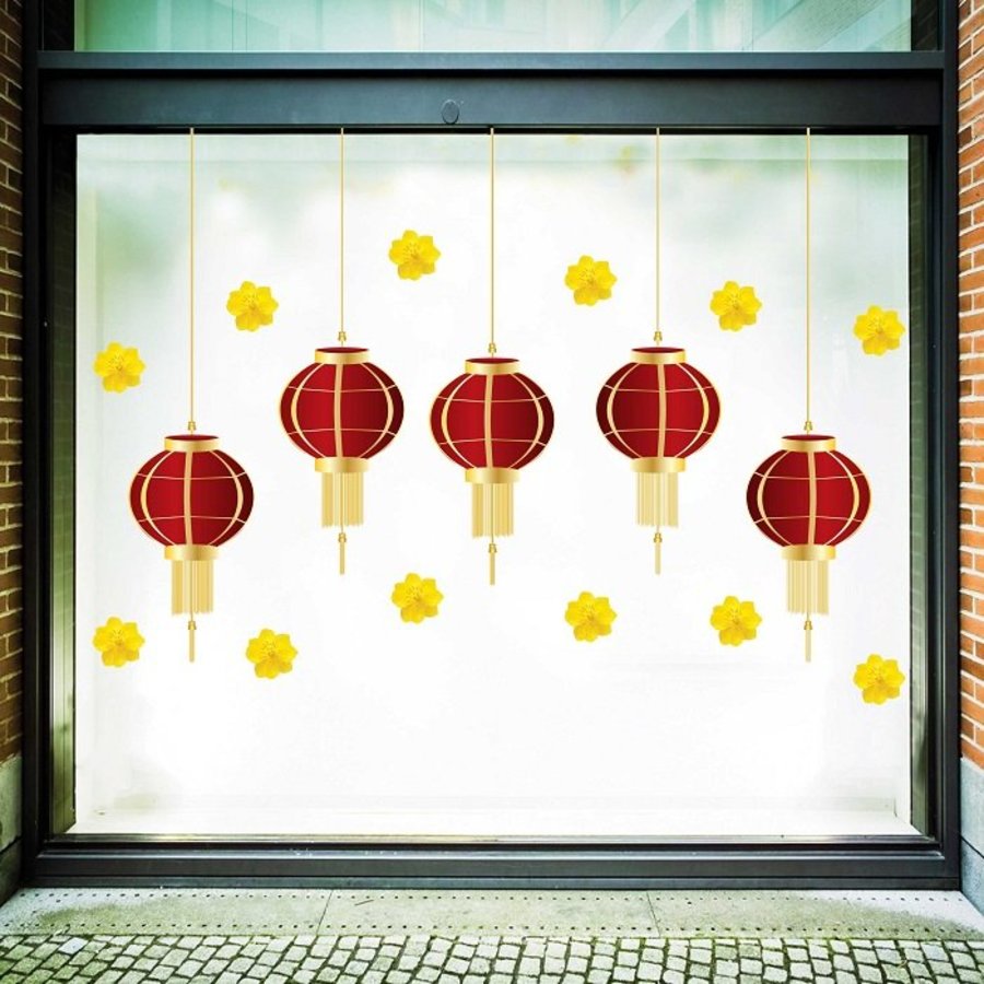 Decal trang trí tết lồng đèn đón xuân