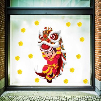 Decal trang trí tết múa lân chúc tết
