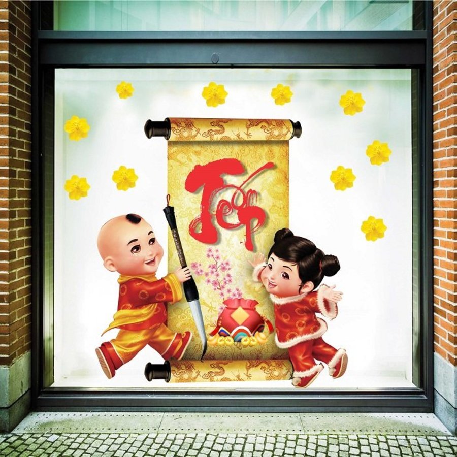 Decal trang trí tết và bé