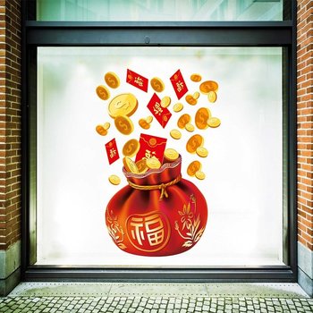 Decal trang trí tết túi tiền vàng