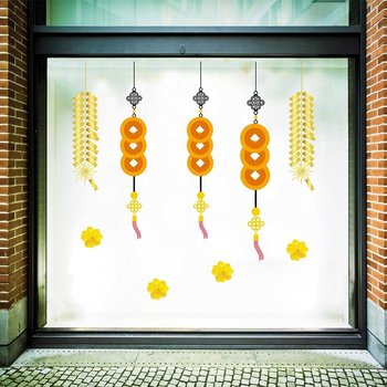 Decal trang trí tết pháo tết và tiền vàng