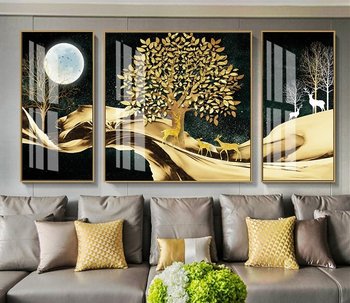 Tranh treo tường nai vàng dưới trăng đêm (HG)