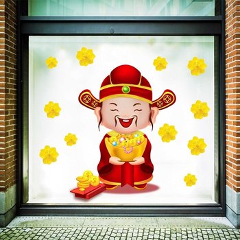 Decal trang trí tết thần tài cầm thỏi vàng