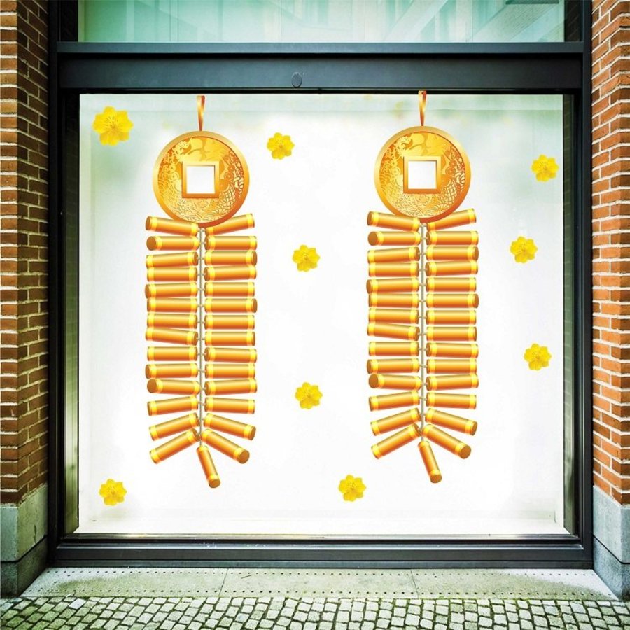 Decal trang trí tết pháo vàng tiền vàng
