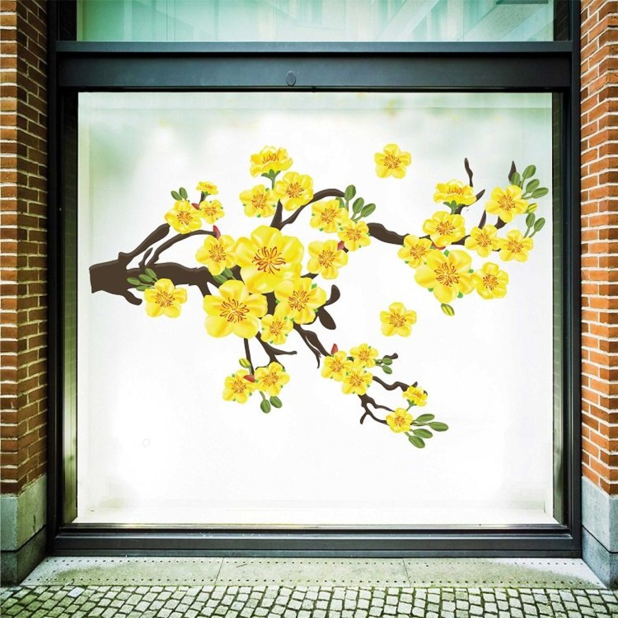 Decal Trang Trí Tết Mai Vàng Nở Rộ Tài Lộc Đầu Năm