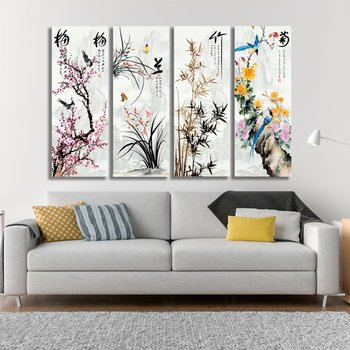 Bộ 4 Tấm Tranh Treo Tường Tứ Quý Đào Lan Cúc Trúc