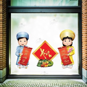 Decal hai bé chúc xuân vạn sự như ý