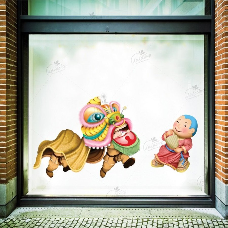 Decal lân địa múa ngày tết