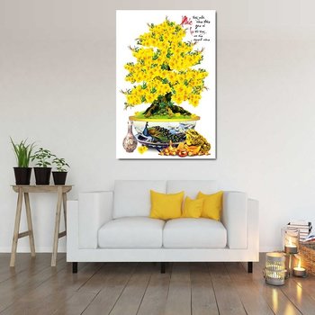 Tranh treo tường chậu mai vàng