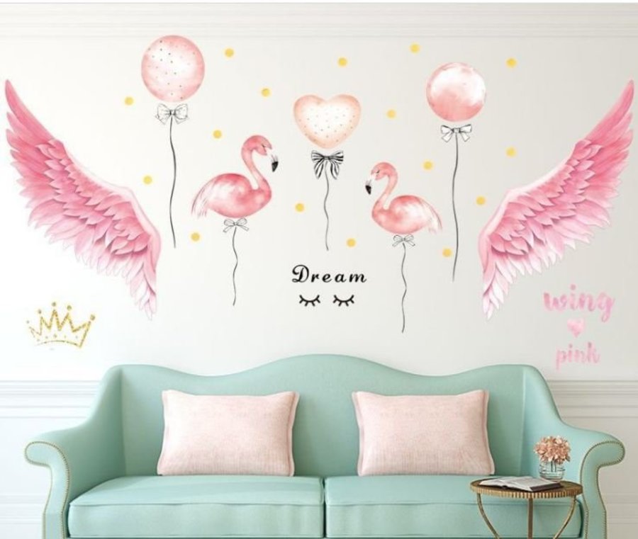 Decal dán tường hồng hạc và đôi cánh