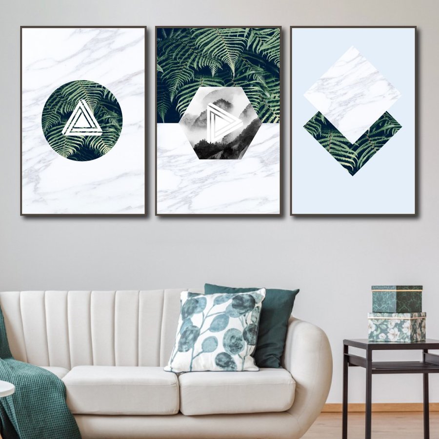 Tranh Treo Tường Hiện Đại Mảnh Ghép Lá Xanh Nghệ Thuật