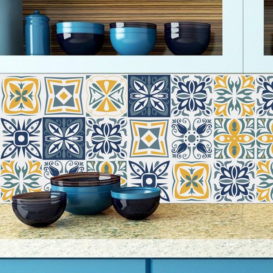 Decal gạch bông họa tiết ánh vàng