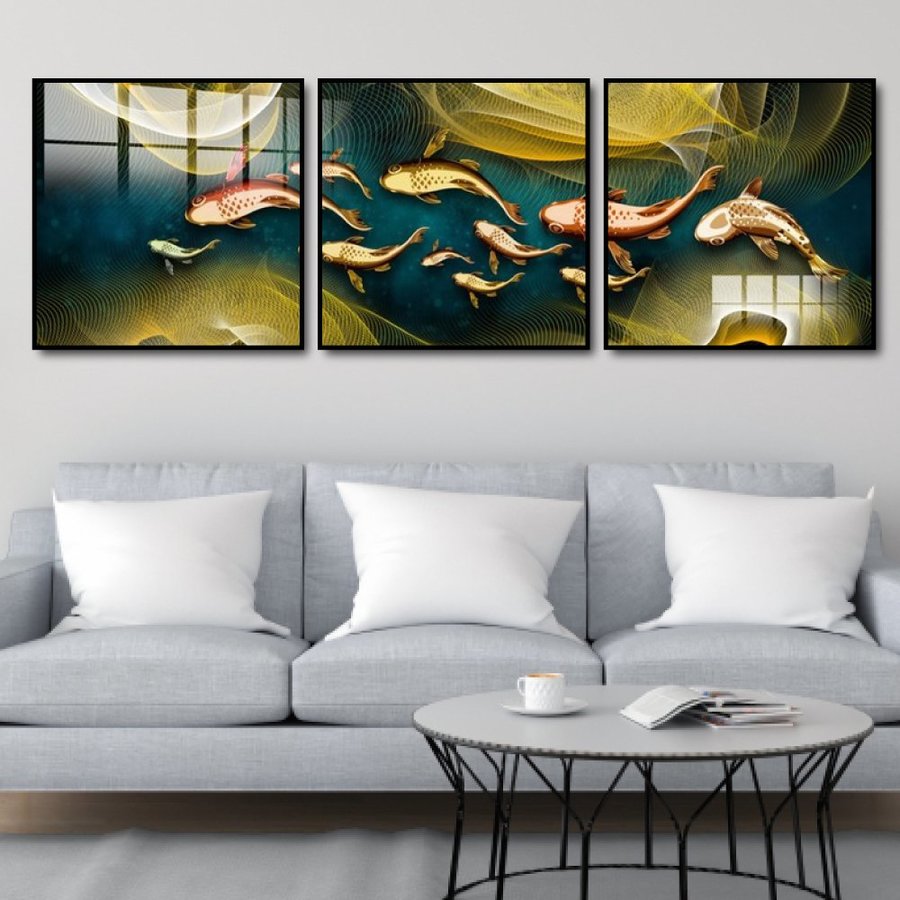 Tranh nghệ thuật trừu tượng cá chép vàng