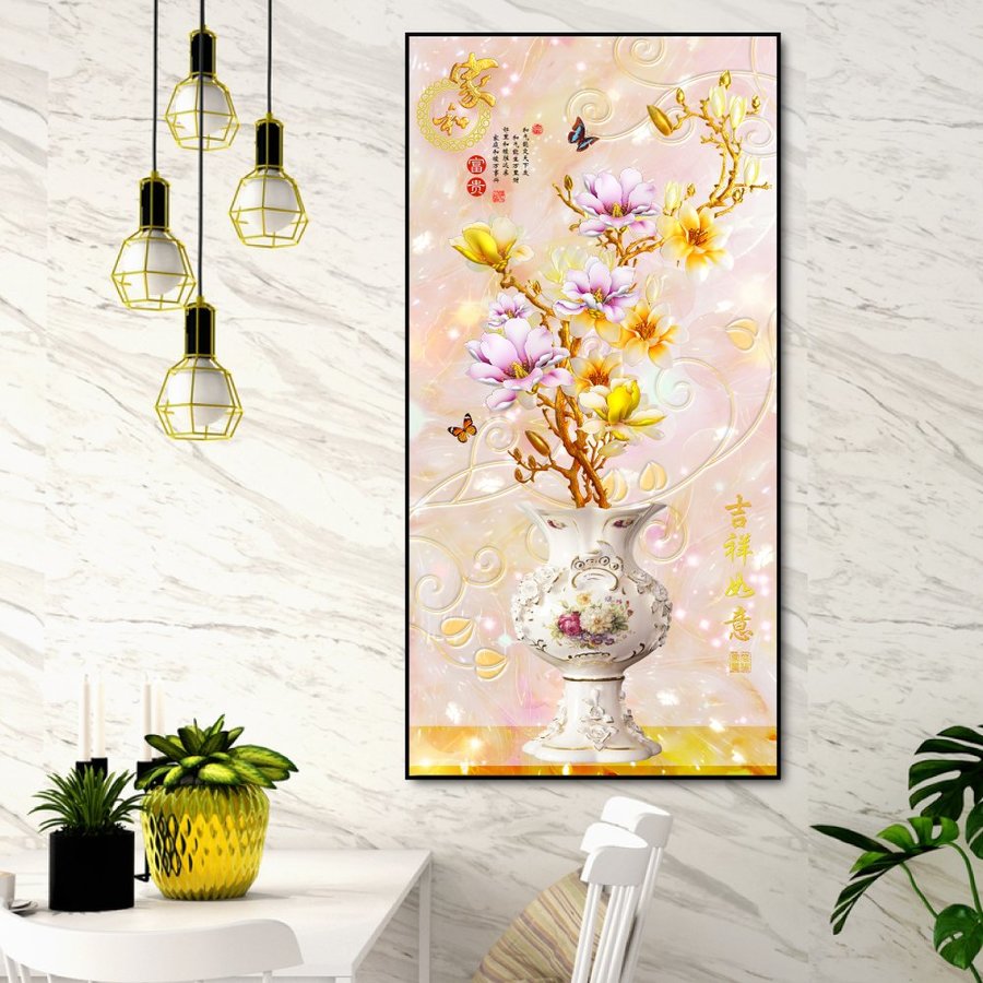 Tranh treo tường 3D chậu hoa sứ vàng