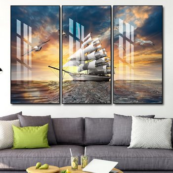 Tranh Treo Tường Bộ 3 Tấm Tráng Gương Thuận Buồm Xuôi Gió