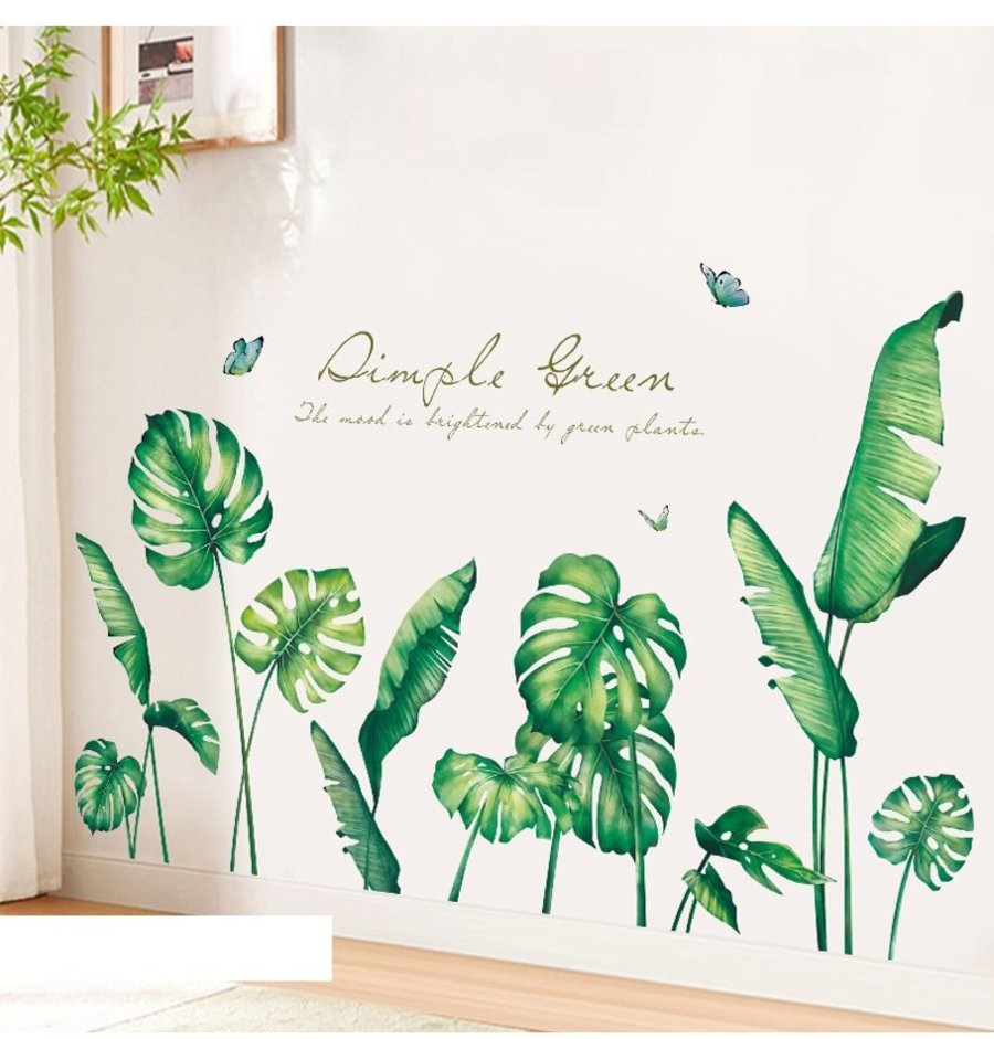 Decal dán tường lá xanh mát mẻ size lớn