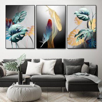 Tranh treo tường lông vũ và lá xanh