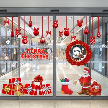 Combo decal trang trí ông già noel và hộp quà đỏ