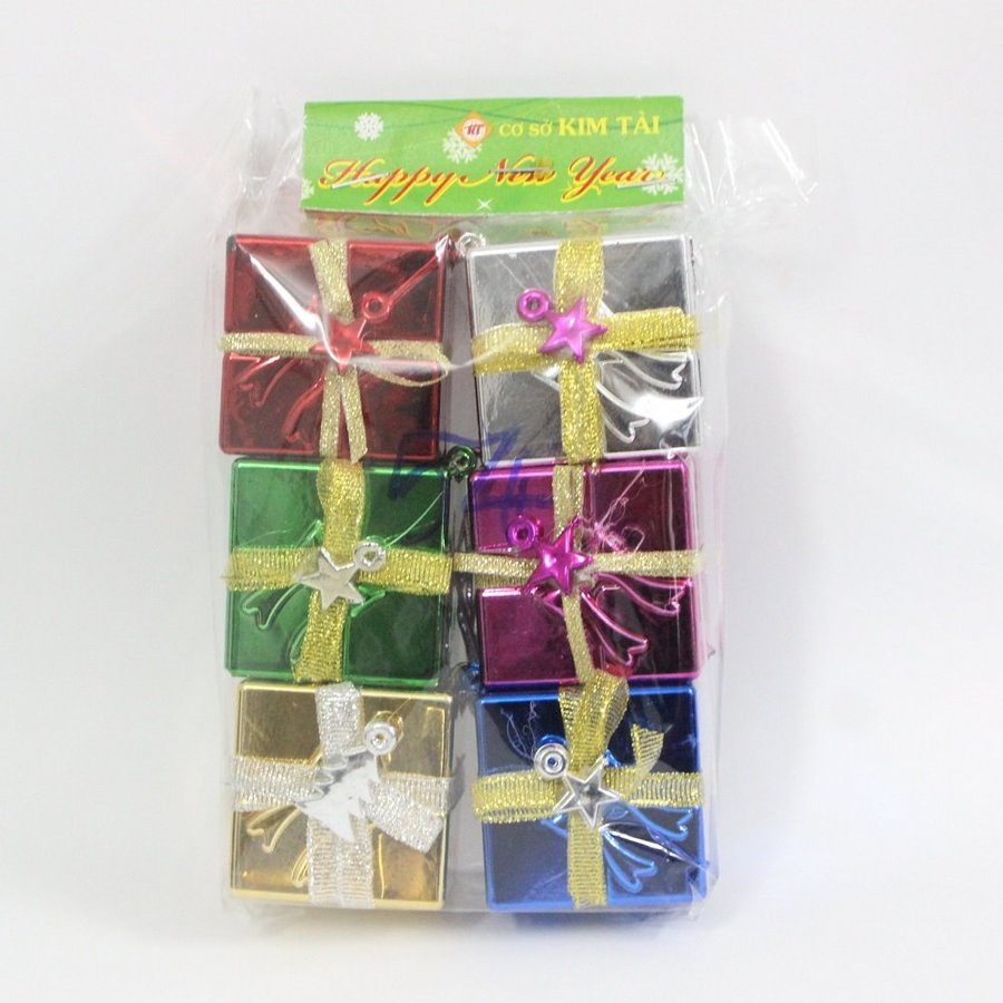 Đồ trang trí noel bộ 6 hộp quà treo nhiều màu