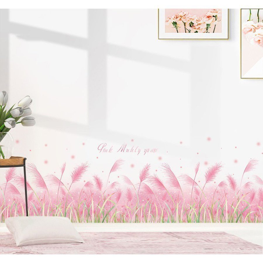 Decal dán chân tường cỏ hồng