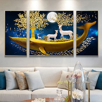 Tranh treo tường rừng cá voi và hươu