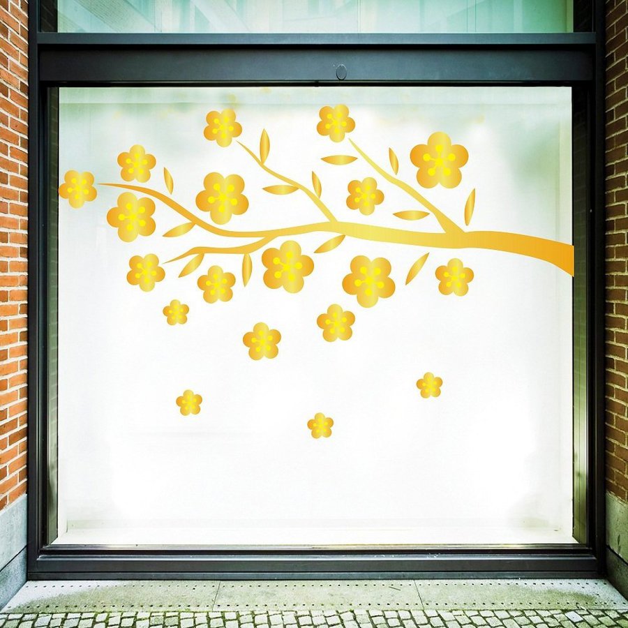 Decal trang trí tết cành mai vàng tài lộc mẫu 2