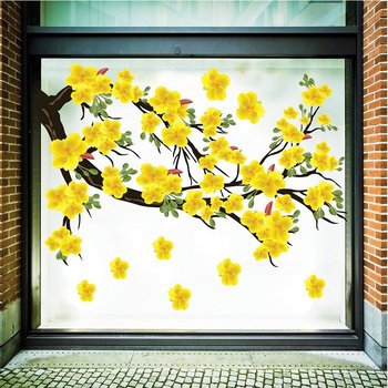 Decal Trang Trí Tết Hoa Mai Vàng Nở Rộ Mừng Năm Mới Mẫu 2