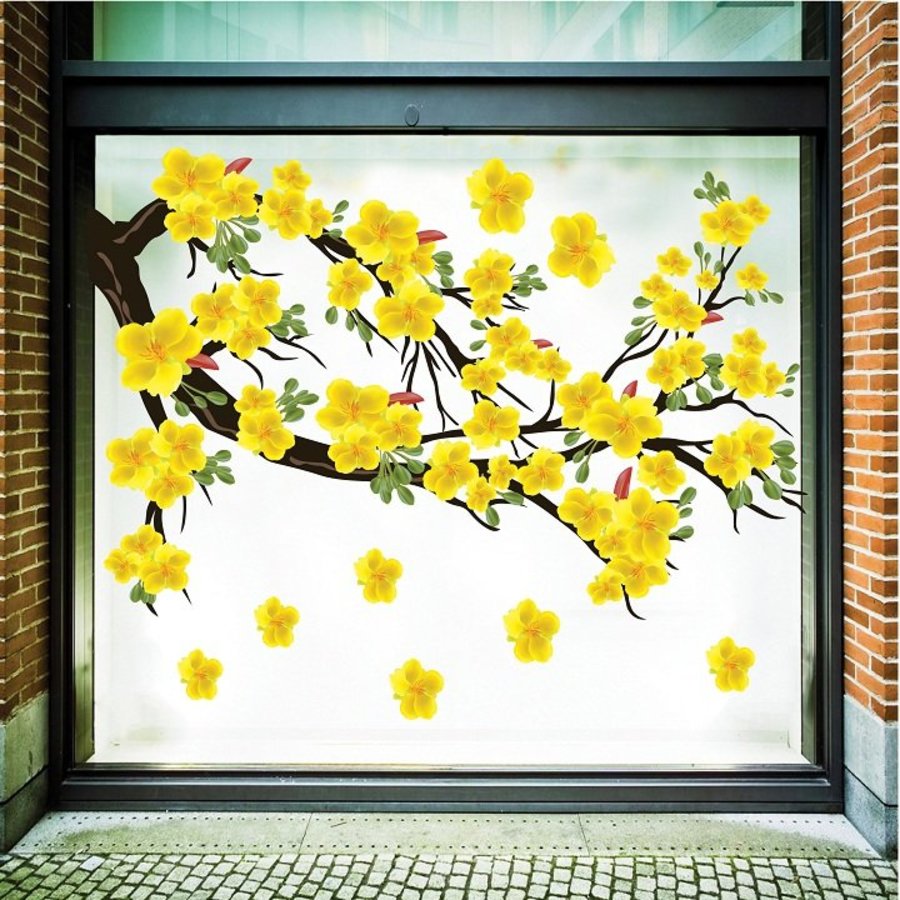 Decal Trang Trí Tết Hoa Mai Vàng Nở Rộ Mừng Năm Mới Mẫu 2
