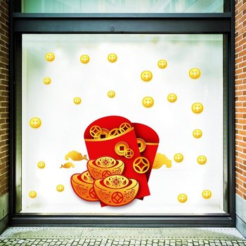 Decal trang trí tết túi tiền vàng tài lộc