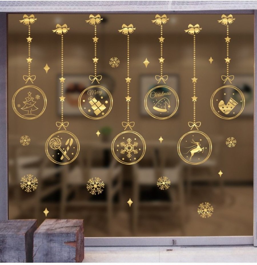 Decal Trang Trí Cửa Kính Dây Treo quả cầu Giáng Sinh an lành