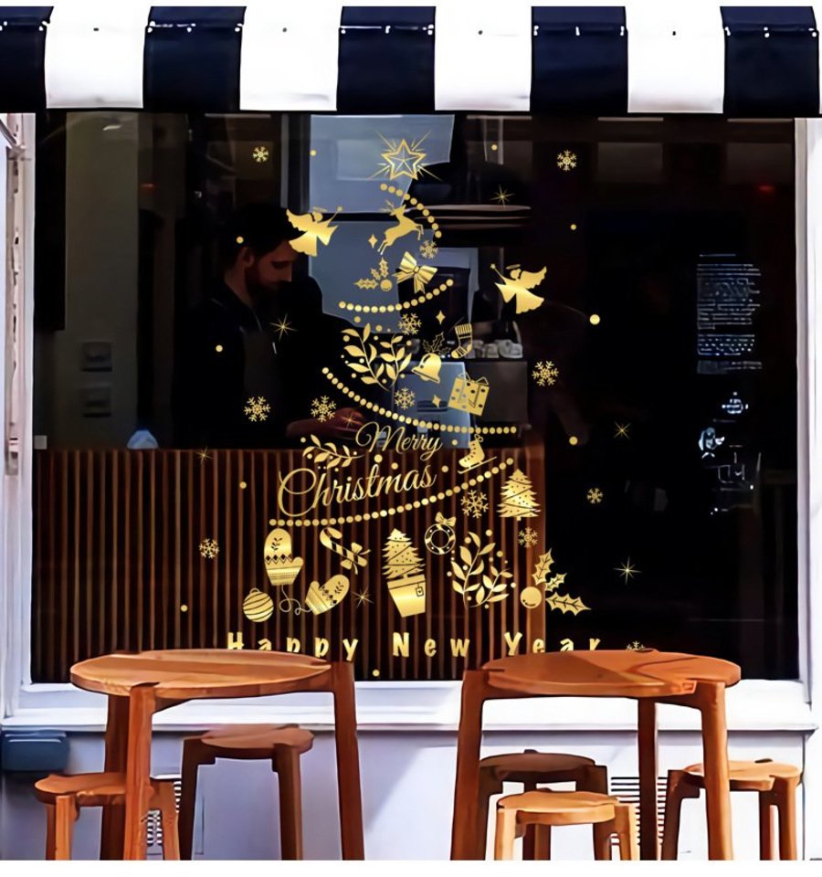 Decal trang trí giáng sinh họa tiết hình cây thông vàng