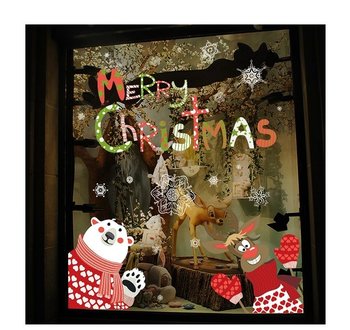 Decal trang trí noel Gấu tuyết và tuần lộc