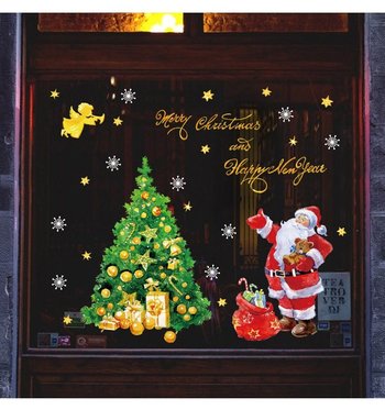 Decal trang trí noel ông già Santa và cây thông