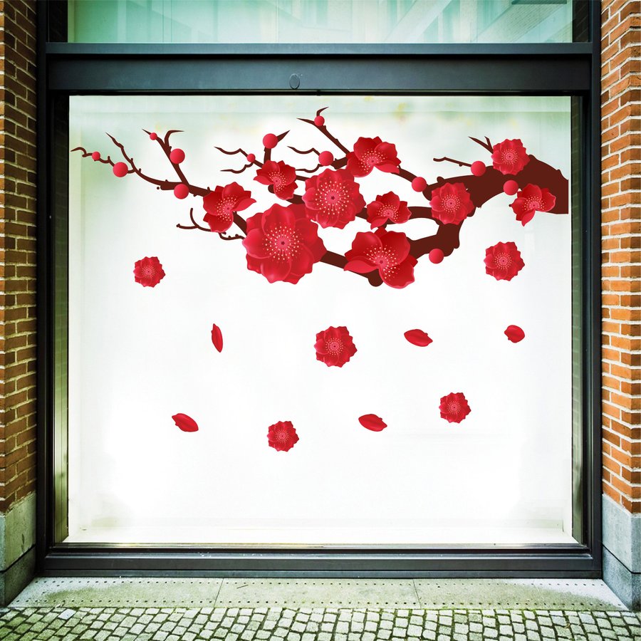 Decal trang trí tết Hoa đào sum vầy