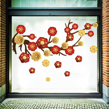 Decal trang trí tết hoa mai hoa đào mẫu 2