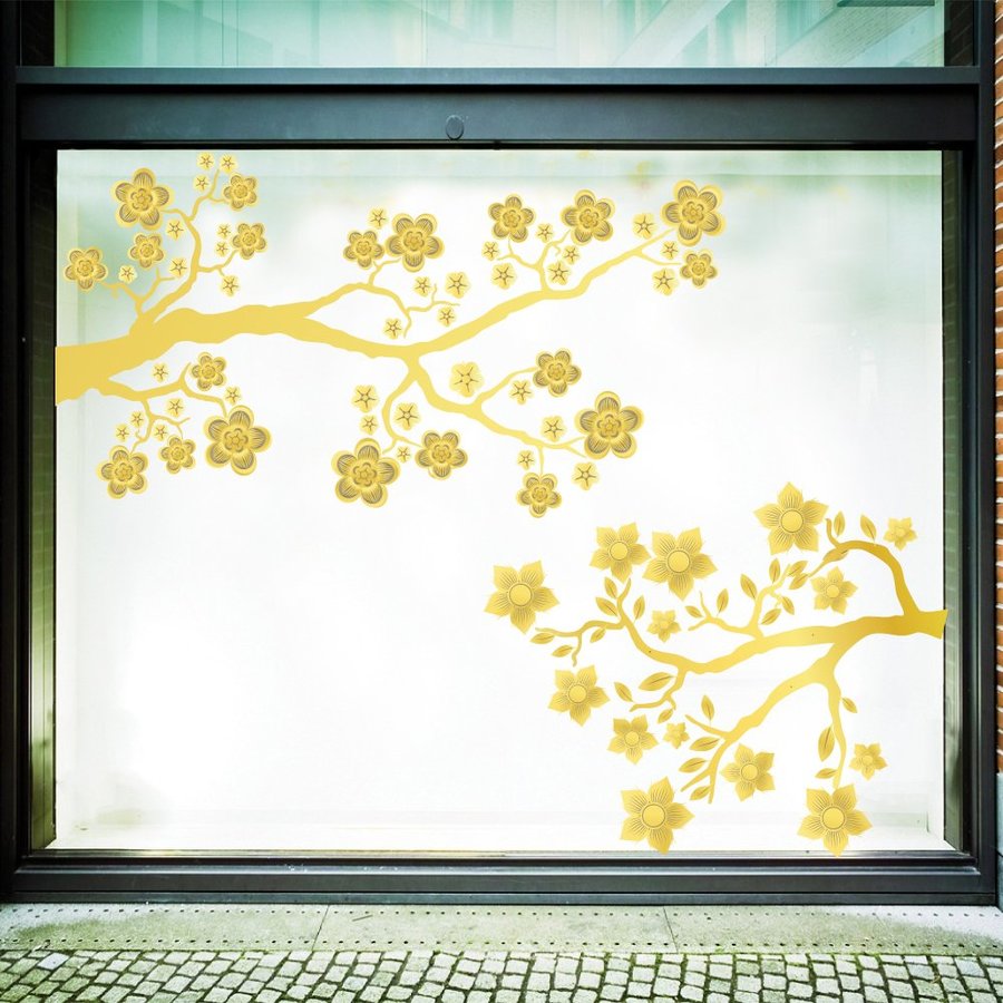 Combo Decal trang trí tết họa tiết cành mai đào rực rỡ