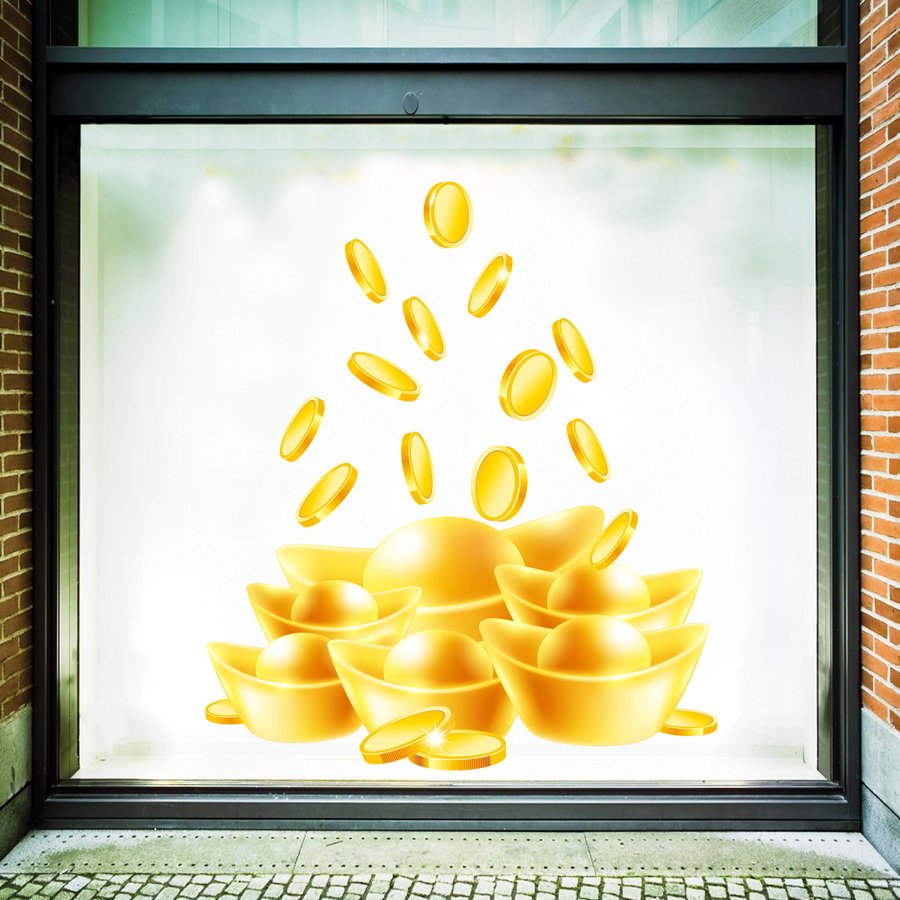 Decal trang trí tết thỏi vàng thịnh vượng