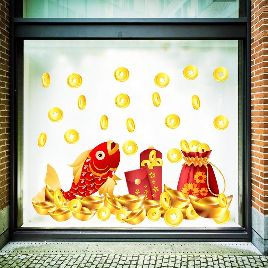 Decal trang trí tết cá chép vàng
